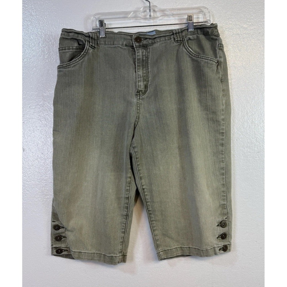 LIZ & ME Womens Capri Pants Sz 18W stretch waist khaki Gray Green‎ Casual Beach